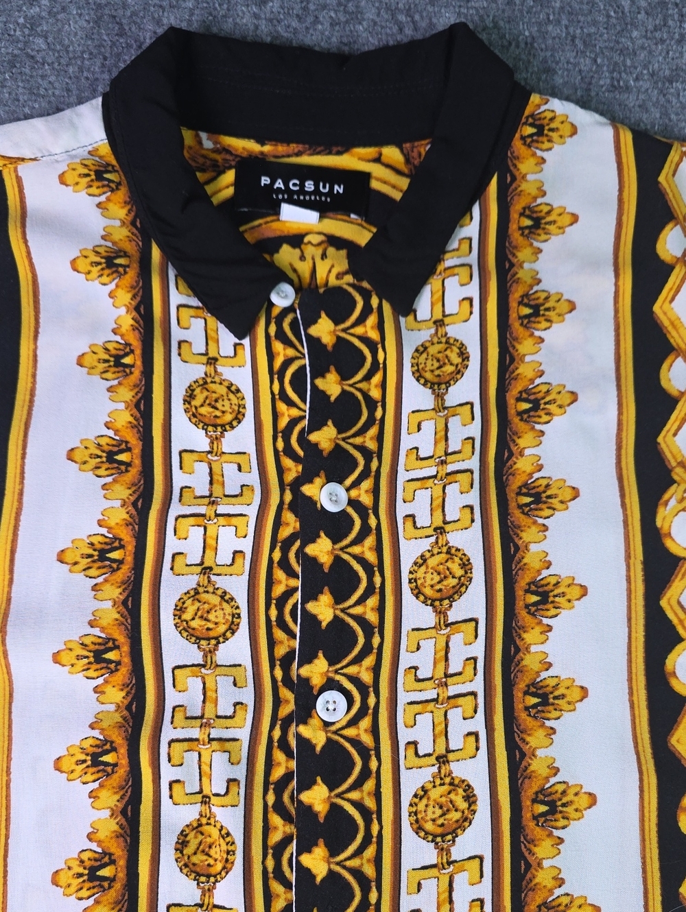 PacSun Black & Yellow Baroque-Print Button-Down Shirt Versace Style Statement